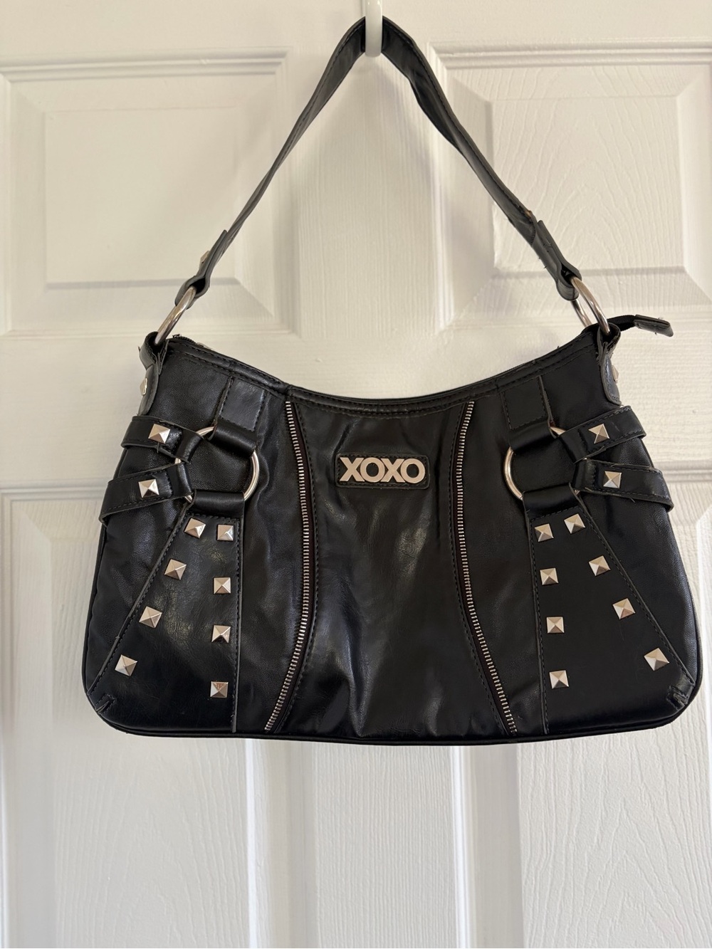 XOXO Black Studded Shoulder Purse with Silver Hardware